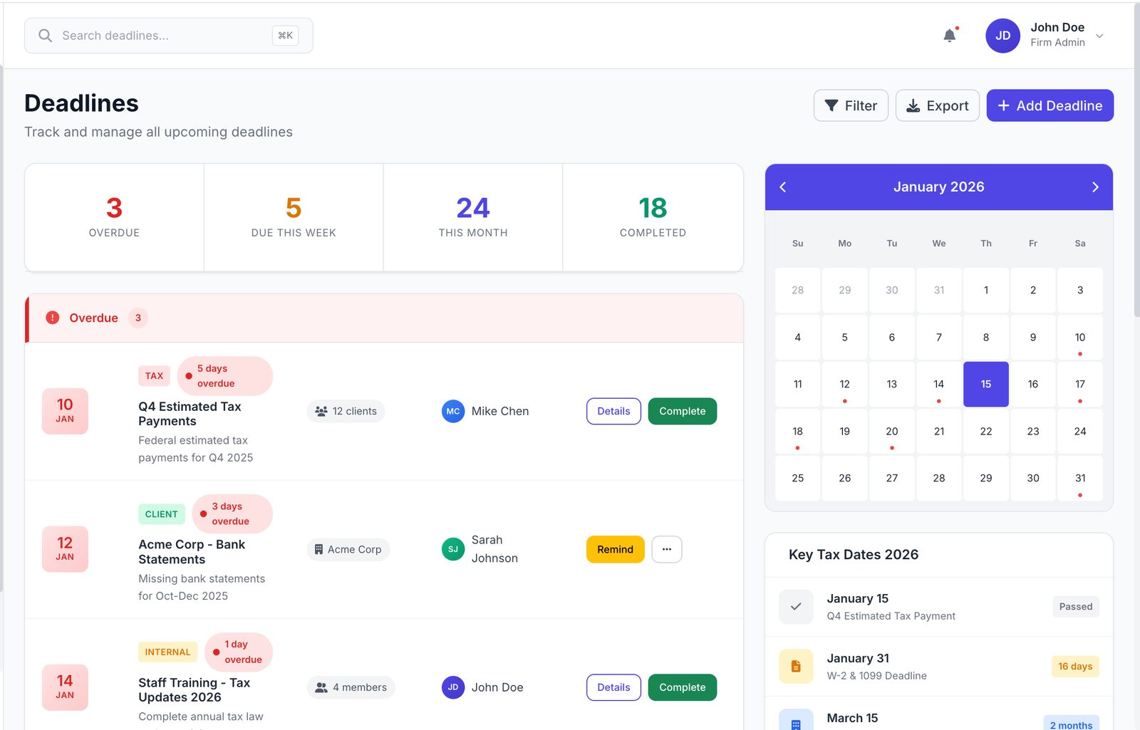 Deadline tracking preview