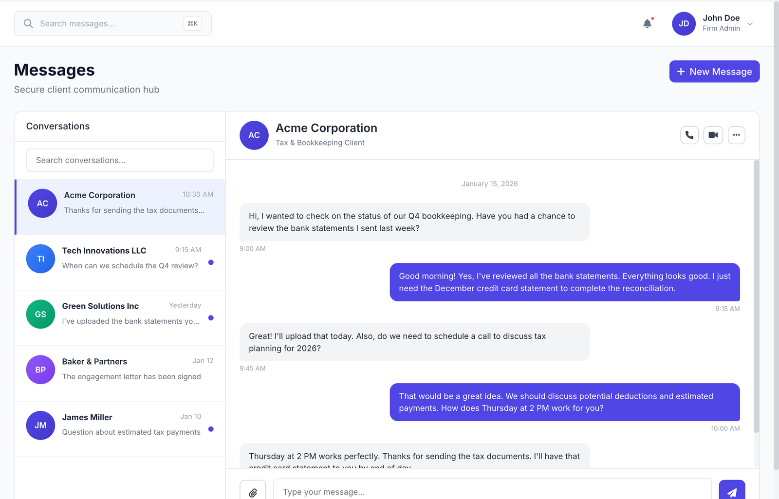 Client messaging preview
